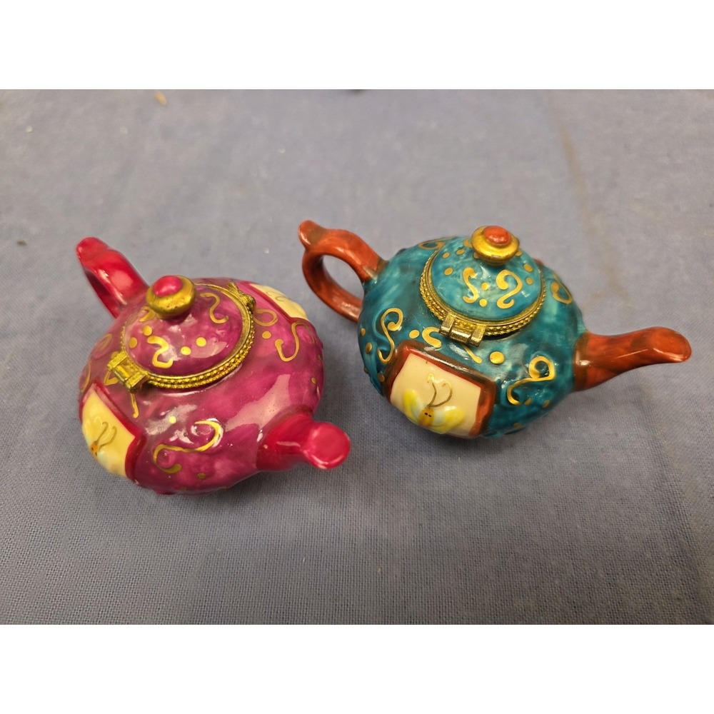 Miniature Vintage Porcelain Tea Pot For Pills Or Jewelry Hinged Lid Beautiful...
